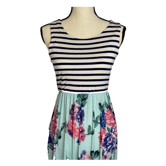 SOLD PinkBlush Maternity Summer Stripe Floral Sleeveless Dress - Picture 3 of 4